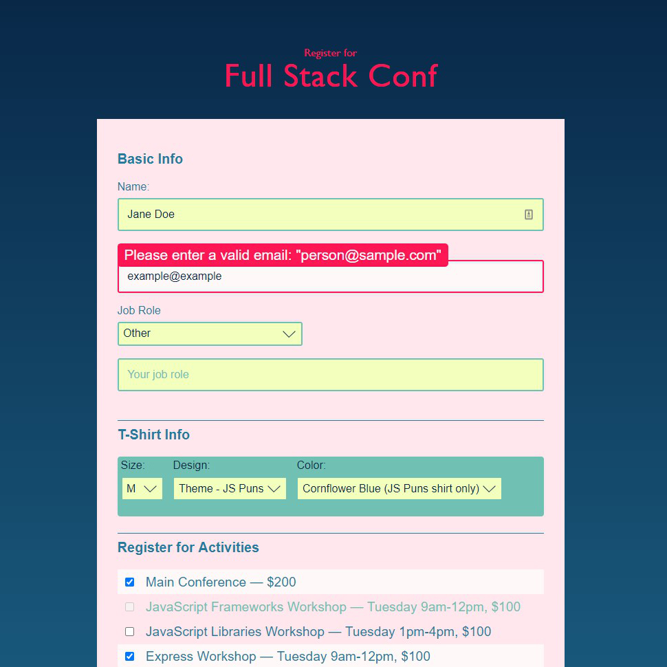 Sample screenshot of Interactive Form project