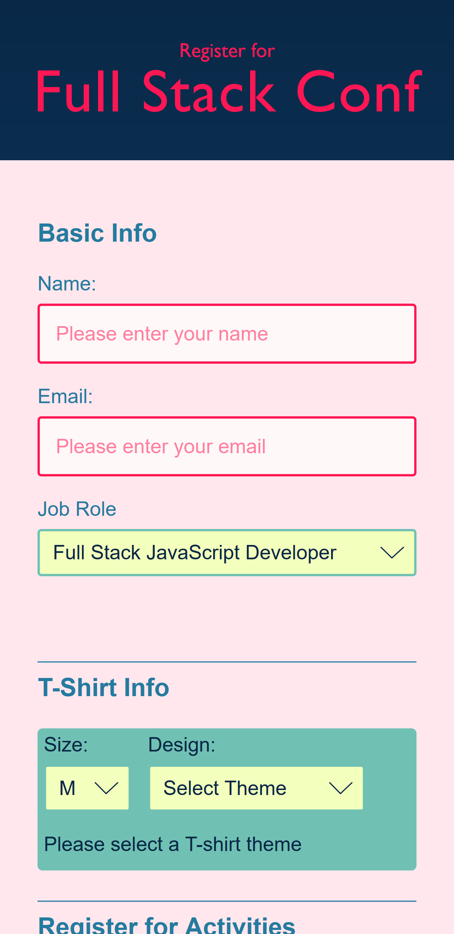 Sample screenshot of Interactive Form project