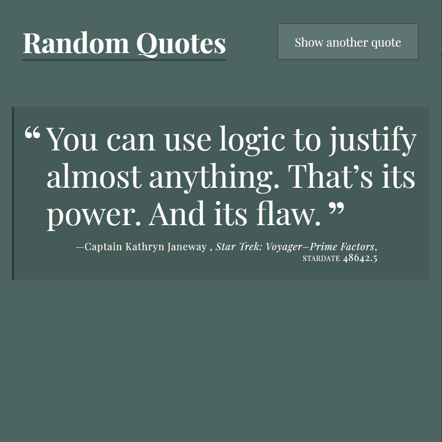 Sample screenshot of A Random Quote Generator project.